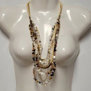 Multistrand Brown and White Bead Necklace Statement Bead Necklace Beach Wedding
